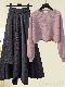 ピンク/ニットセーター+ブラック/スカート