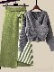 アプリコット/セーター+グリーン/スカート