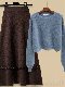 ブルー/ニット.セーター+ブラウン/スカート